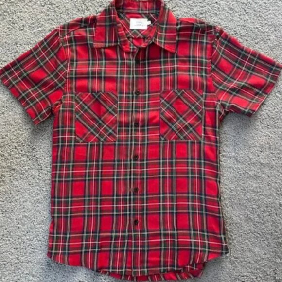 FOG - Fear of God Collection One Button Up Short Sleeve Plaid Side Zipper Shirt - Picture 1 of 6